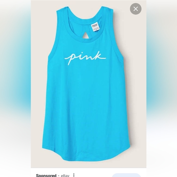 PINK VS Knit Racerback Perfect Tank Scuba Blue & White Logo Script NWT - Picture 3 of 6
